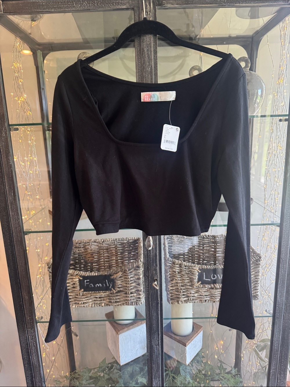 NWT free people  Long-Sleeve black  Crop Top with Scoop Neck